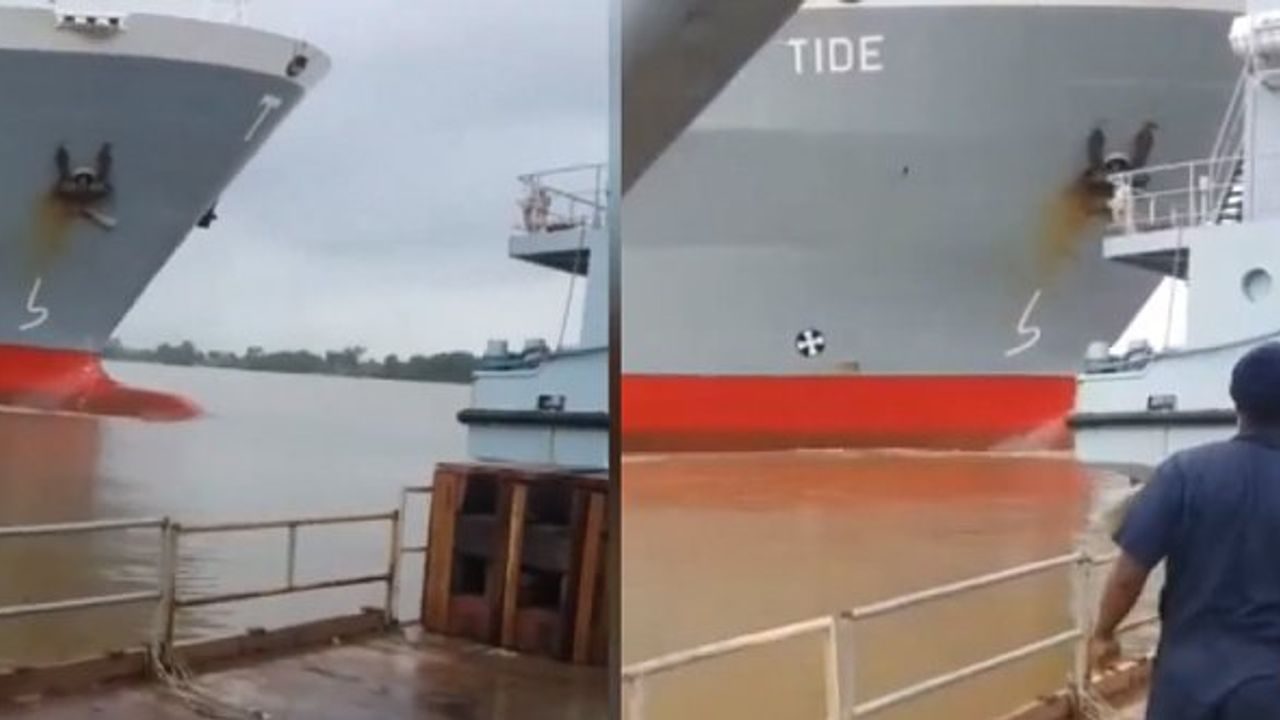Ro-Ro gemisi limanda bağlı gemiye bodoslama çarptı! (Video)
