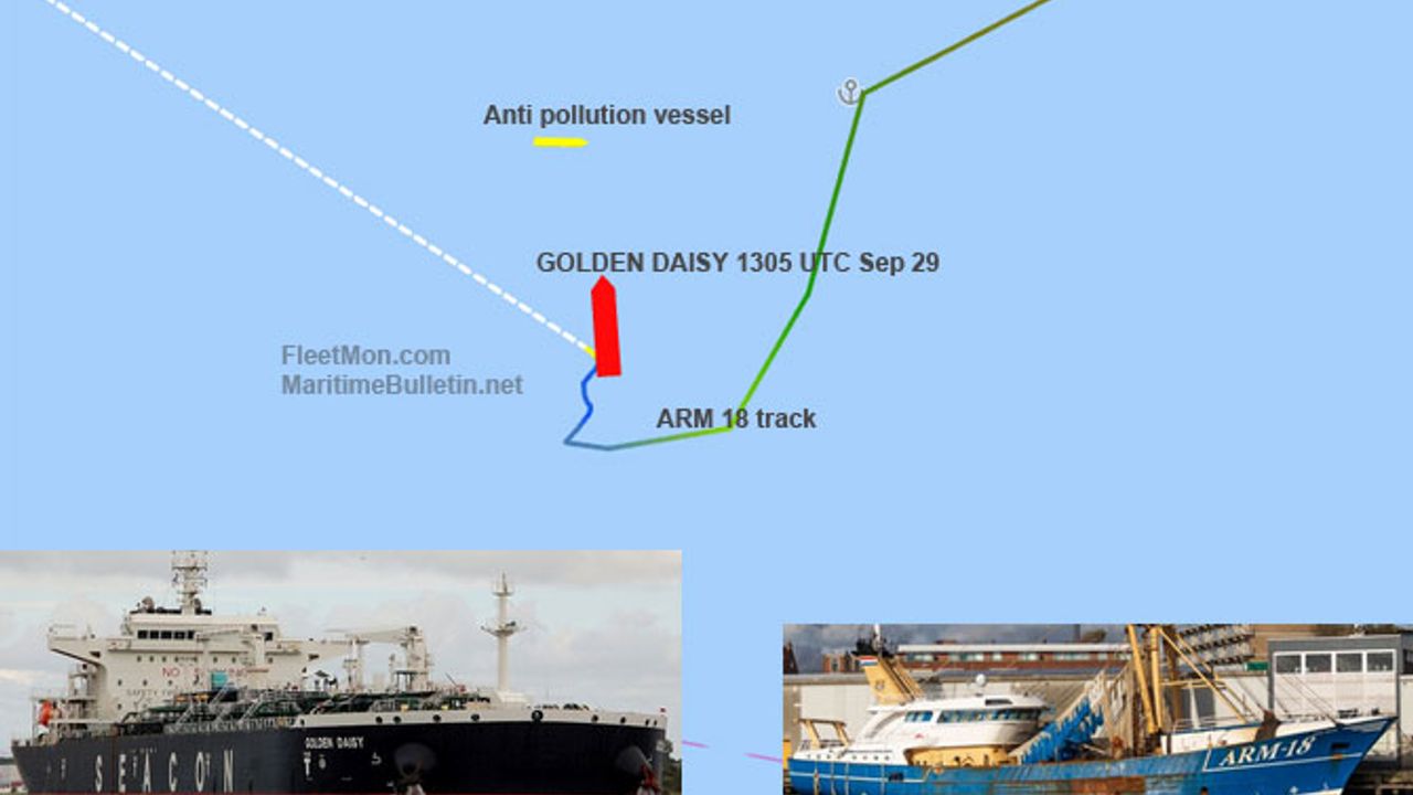 Hollanda balıkçı gemisi demirdeki tankere çarptı
