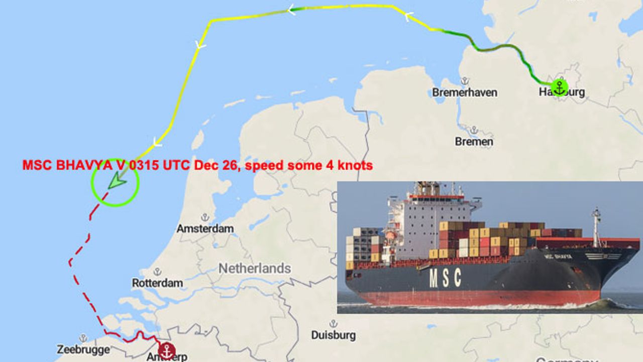 Bomba tehdidi alan MSC konteyner gemisi Antwerp'e yaklaşıyor