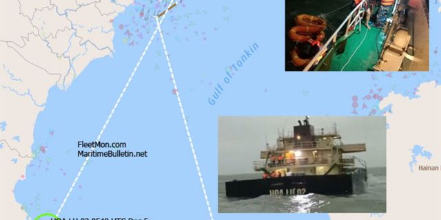 Tonkin Körfezi'nde kargo gemisi battı , 16 mürettebattan 13'ü kurtarıldı