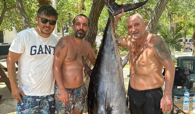 Oltalarına 160 kiloluk orkinos takılan amatör balıkçılar zor anlar yaşadı
