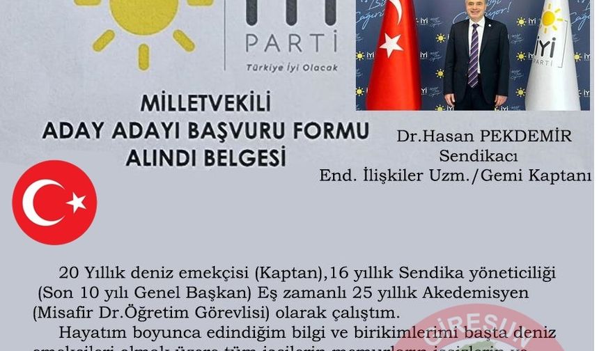 Dr. Hasan Pekdemir, milletvekili aday adayı oldu