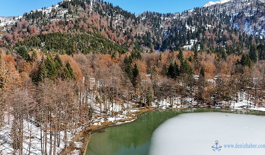 Karagöl Tabiat Parkı'nda kış ve sonbahar bir arada yaşanıyor